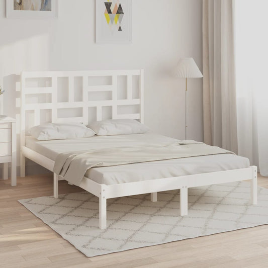 Bed Frame | White | Solid pine wood, plywood slats | Double | Sturdy