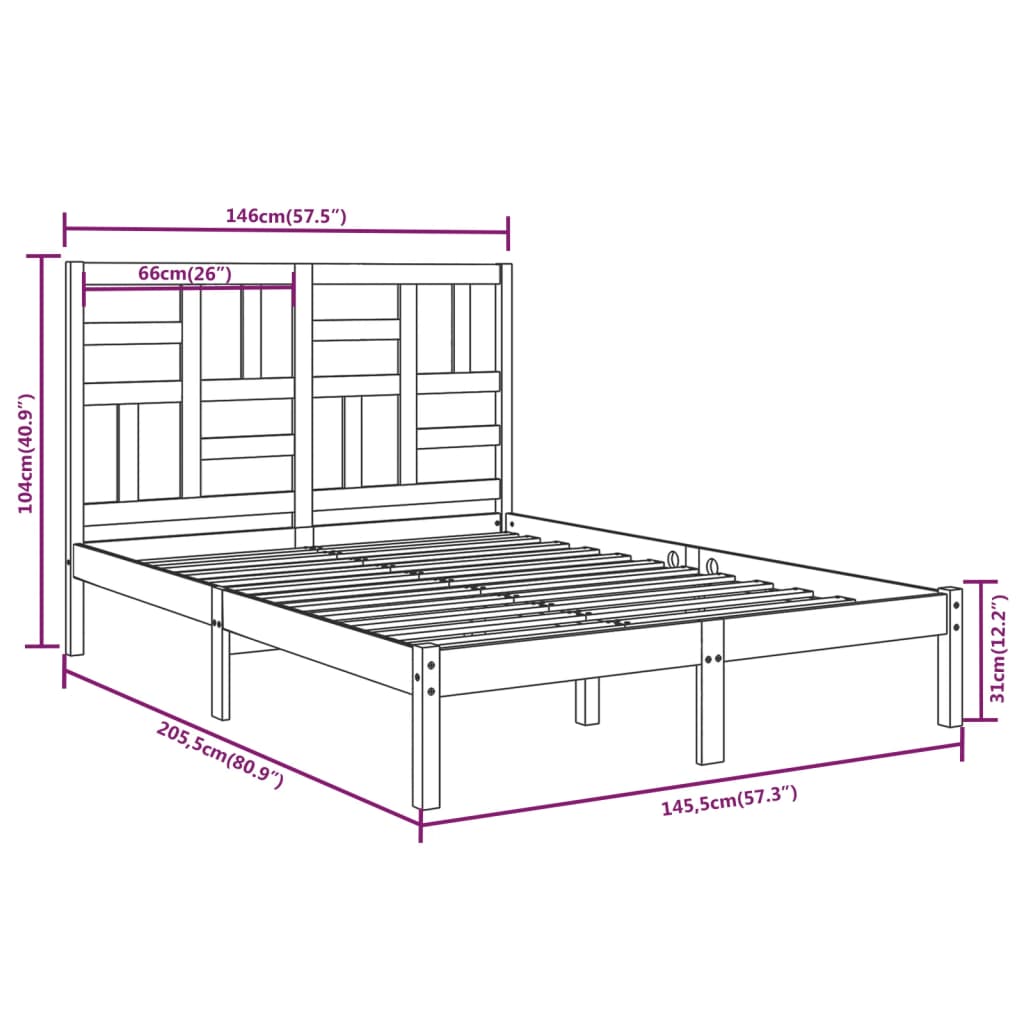 Bed Frame without Mattress Solid Wood 140x200 cm