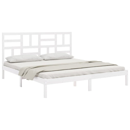 Bed Frame without Mattress White Solid Wood 180x200 cm Super King