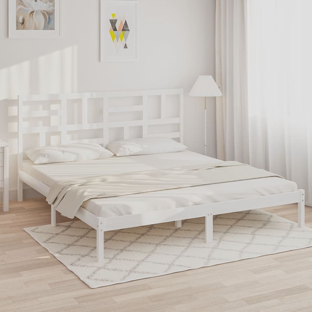 Bed Frame | White | Solid Pine Wood | Double | Bed Frame | Rectangular