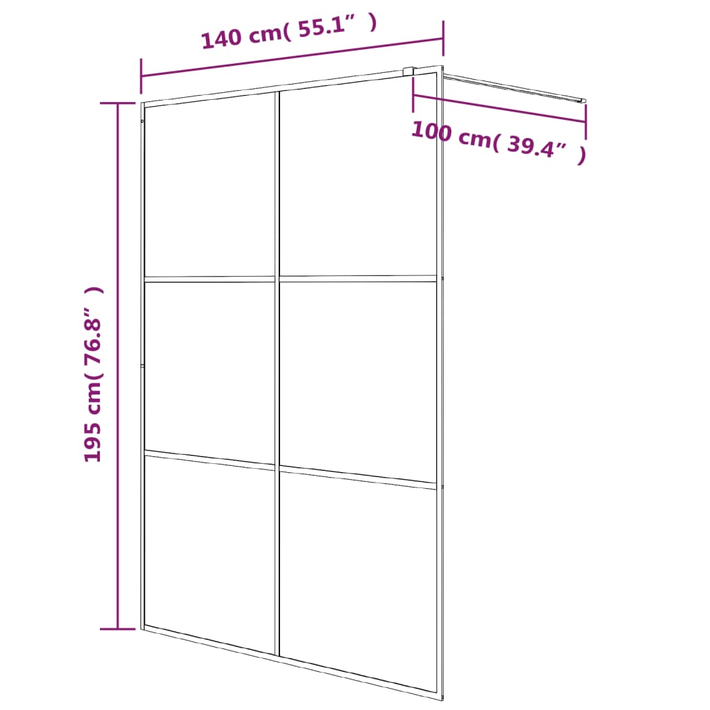 Walk-in Shower Wall Black 140x195 cm Clear ESG Glass