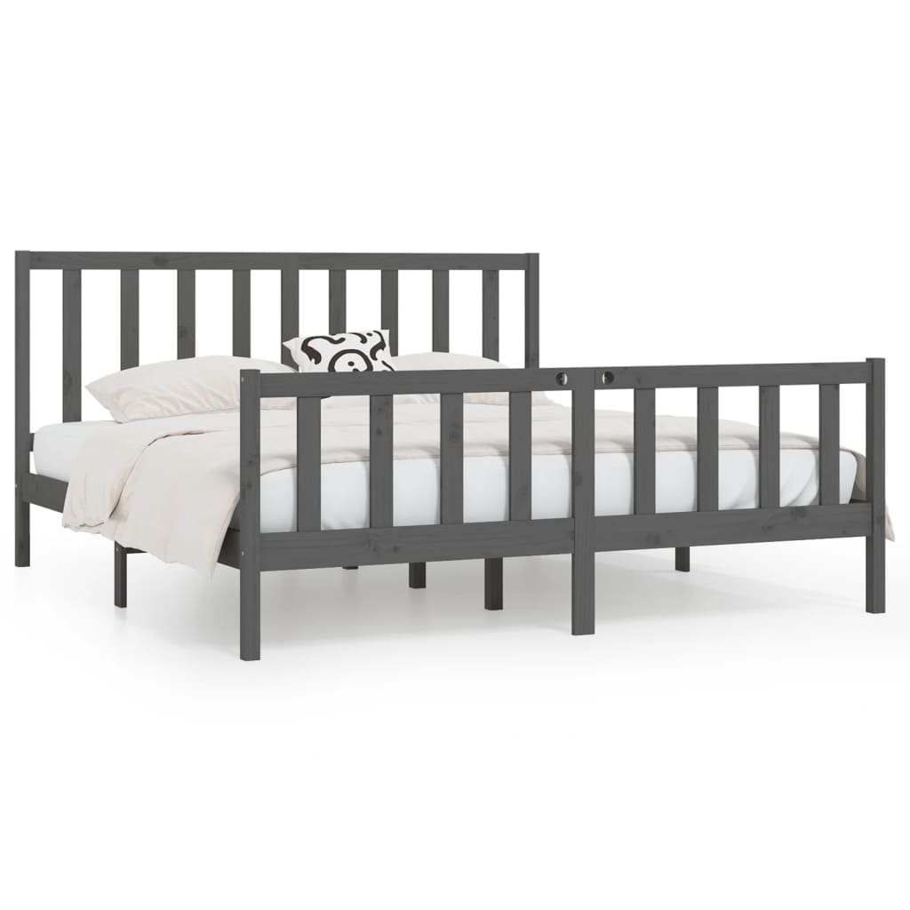 Bed Frame | Grey | Solid Pine Wood | 200x200 cm | Durable | Bed Frame