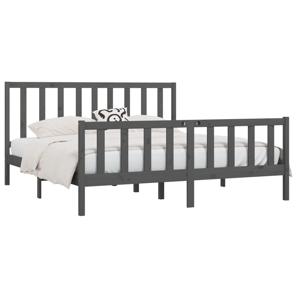 Bed Frame | Grey | Solid Pine Wood | 200x200 cm | Durable | Bed Frame