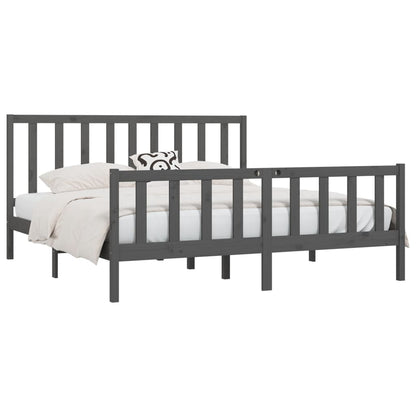 Bed Frame | Grey | Solid Pine Wood | 200x200 cm | Durable | Bed Frame