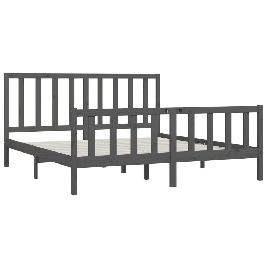 Bed Frame | Grey | Solid Pine Wood | 200x200 cm | Durable | Bed Frame