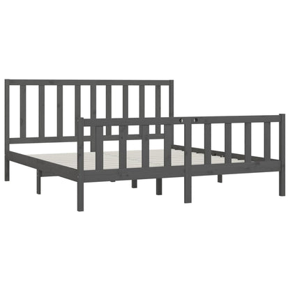 Bed Frame | Grey | Solid Pine Wood | 200x200 cm | Durable | Bed Frame