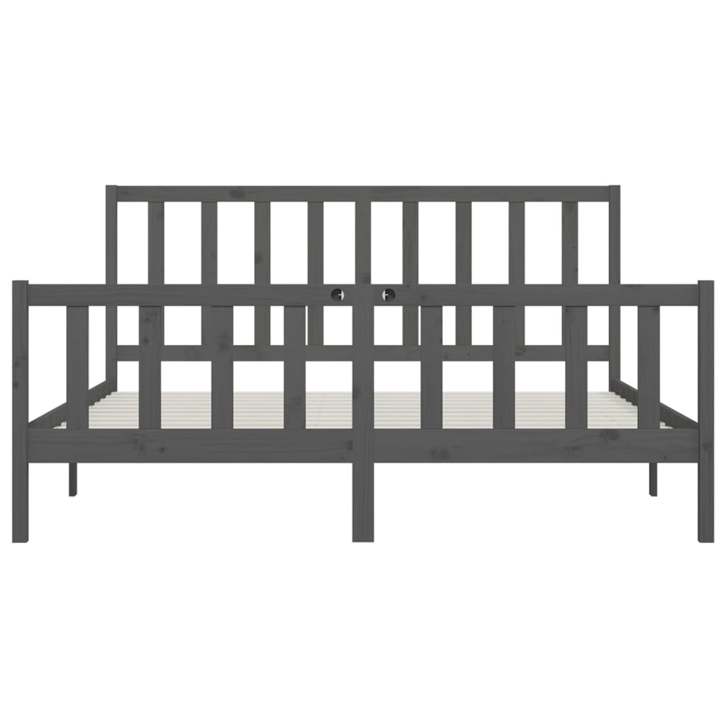 Bed Frame | Grey | Solid Pine Wood | 200x200 cm | Durable | Bed Frame