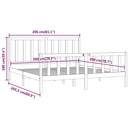 Bed Frame | Grey | Solid Pine Wood | 200x200 cm | Durable | Bed Frame