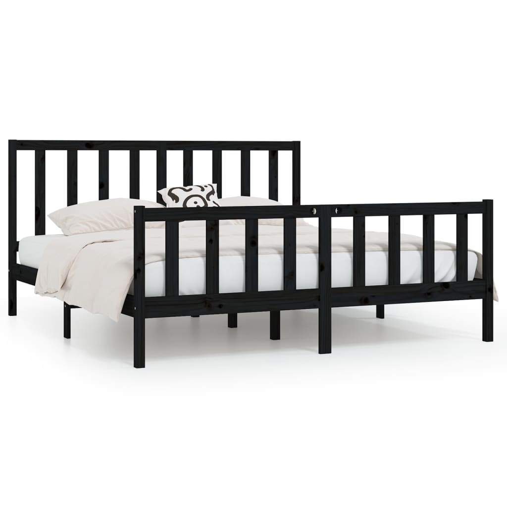 Bed Frame | Black | Solid pine wood | 200x200 cm | Durable | Bed Frame