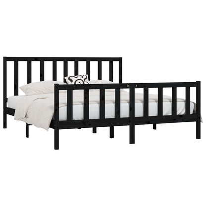 Bed Frame | Black | Solid pine wood | 200x200 cm | Durable | Bed Frame