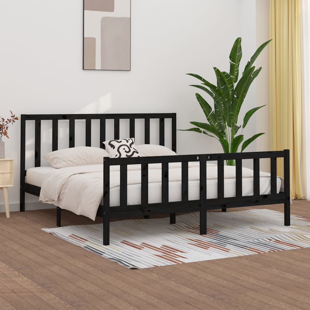 Bed Frame | Black | Solid pine wood | 200x200 cm | Durable | Bed Frame