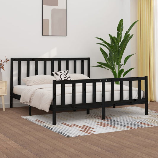 Bed Frame | Black | Solid pine wood | 200x200 cm | Durable | Bed Frame
