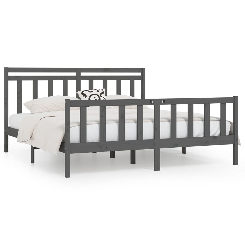 Bed Frame | Grey | Solid pinewood | Double | Classic/Traditional