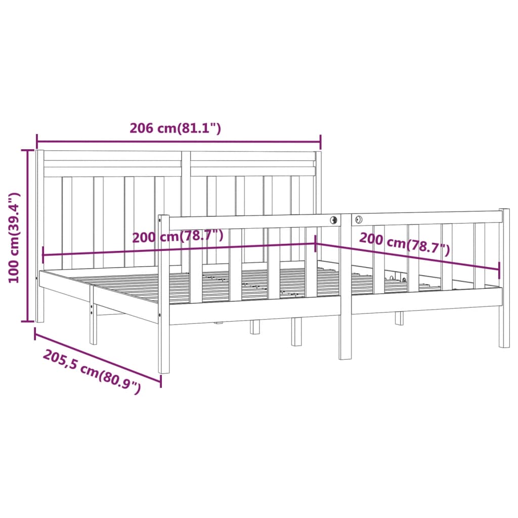 Bed Frame | Grey | Solid pinewood | Double | Classic/Traditional