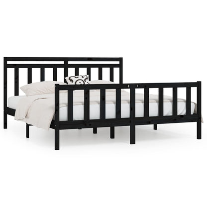 Bed Frame | Black | Solid pine wood and plywood | 200x200 cm | Durable