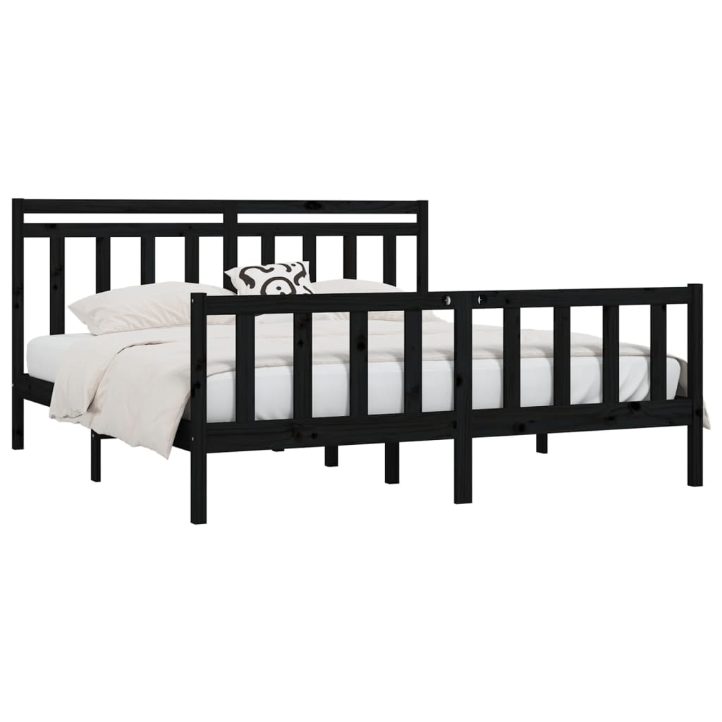 Bed Frame | Black | Solid pine wood and plywood | 200x200 cm | Durable