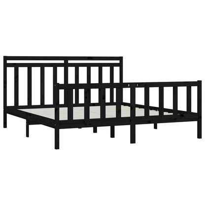 Bed Frame | Black | Solid pine wood and plywood | 200x200 cm | Durable