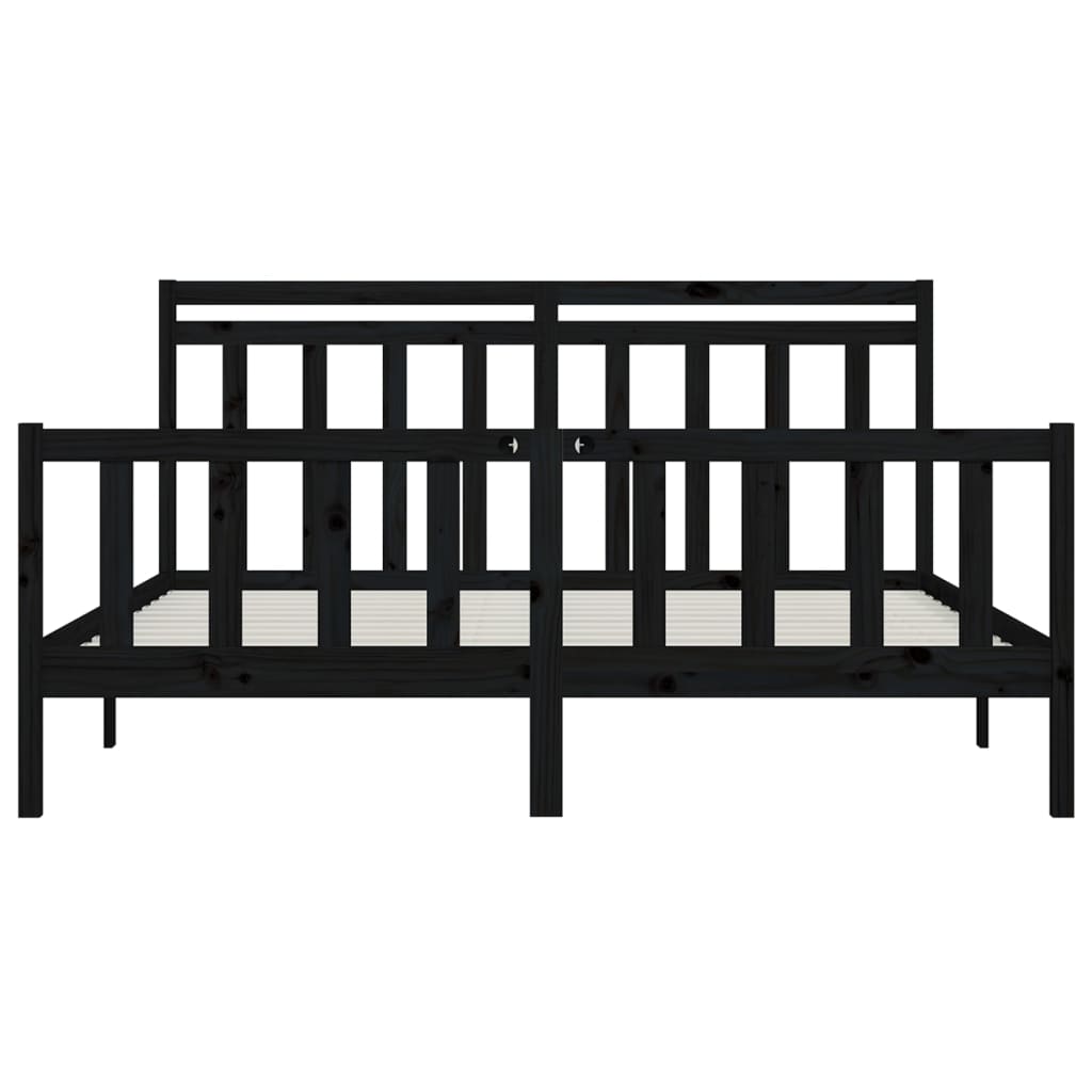 Bed Frame | Black | Solid pine wood and plywood | 200x200 cm | Durable