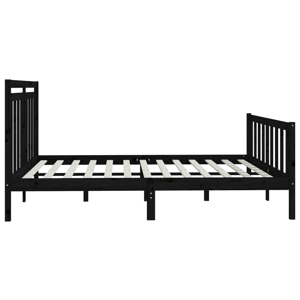 Bed Frame | Black | Solid pine wood and plywood | 200x200 cm | Durable