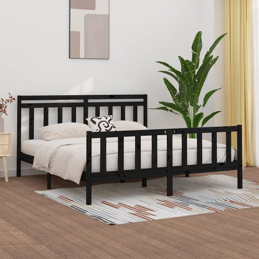 Bed Frame | Black | Solid pine wood and plywood | 200x200 cm | Durable