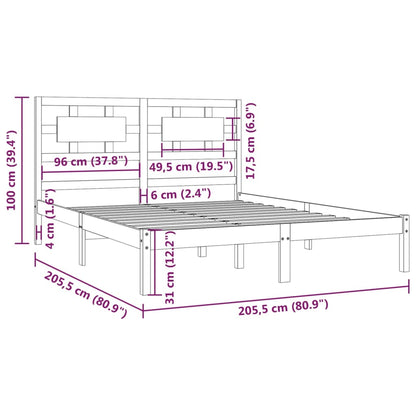 Bed Frame | Black | Solid Pine Wood | 200x200 cm | Rectangular | Rustic