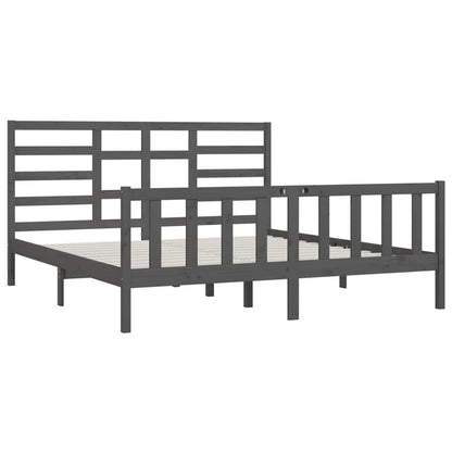 Bed Frame | Grey | Solid Pine Wood, Plywood | Double | Decorative Inlays