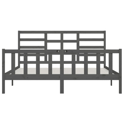 Bed Frame | Grey | Solid Pine Wood, Plywood | Double | Decorative Inlays