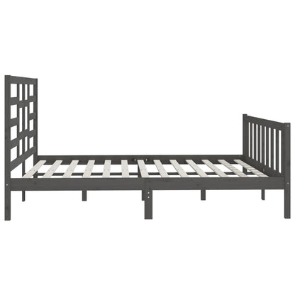 Bed Frame | Grey | Solid Pine Wood, Plywood | Double | Decorative Inlays