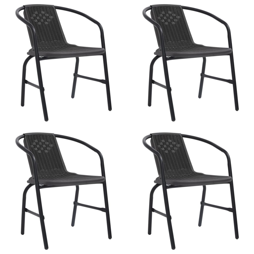 Garden Chair | Set of 4 | Black | Plastic rattan | Standard | Stackable
