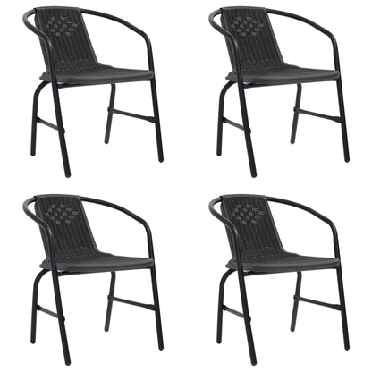 Garden Chair | Set of 4 | Black | Plastic rattan | Standard | Stackable