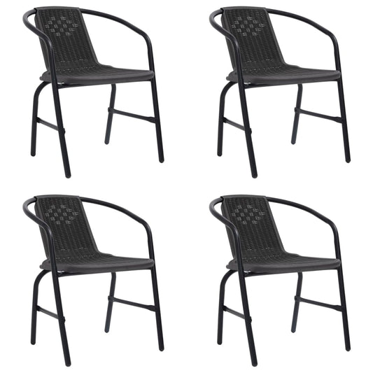 Garden Chair | Set of 4 | Black | Plastic rattan | Standard | Stackable