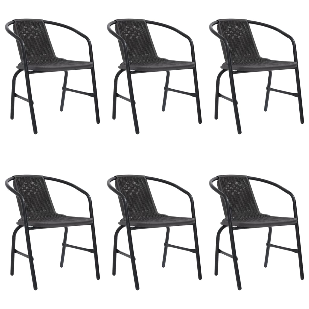 Garden Chair | Set of 6 | Black | Plastic rattan, steel | Standard