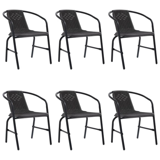 Garden Chair | Set of 6 | Black | Plastic rattan, steel | Standard