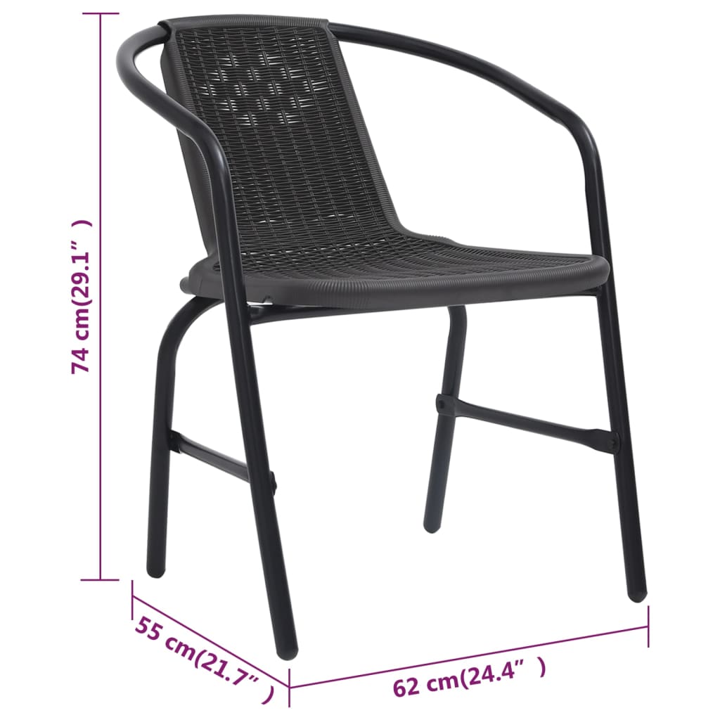 Garden Chair | Set of 6 | Black | Plastic rattan, steel | Standard