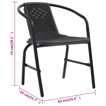 Garden Chair | Set of 6 | Black | Plastic rattan, steel | Standard