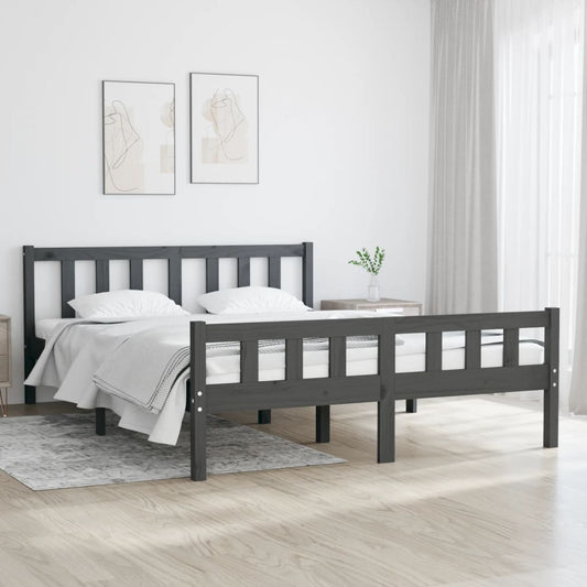 Bed Frame | Grey | Solid Pine Wood | Double | Durable | Bed Frame