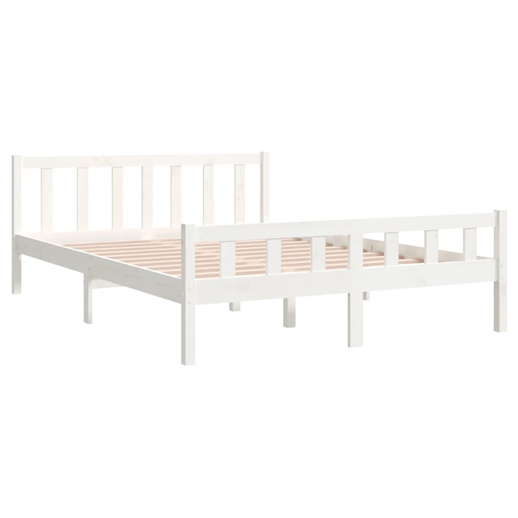 Bed Frame | White | Solid Pine Wood | King Size |  Durable | Bed Frame