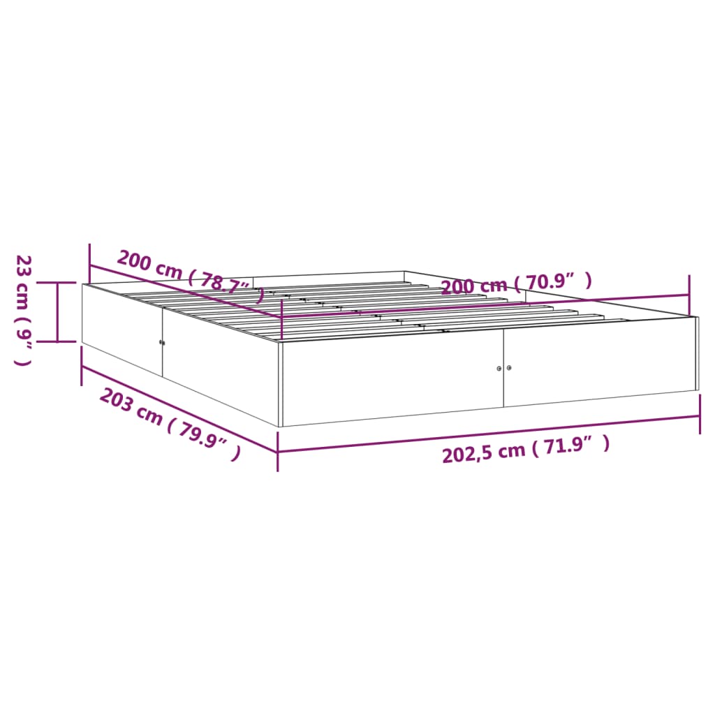Bed Frame | White | Solid pine wood, Plywood | 200 x 200 cm | Durable
