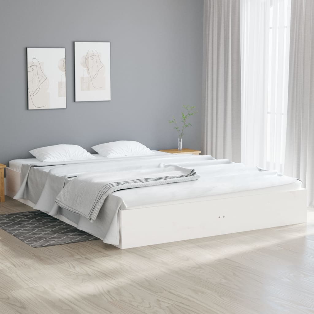 Bed Frame | White | Solid pine wood, Plywood | 200 x 200 cm | Durable