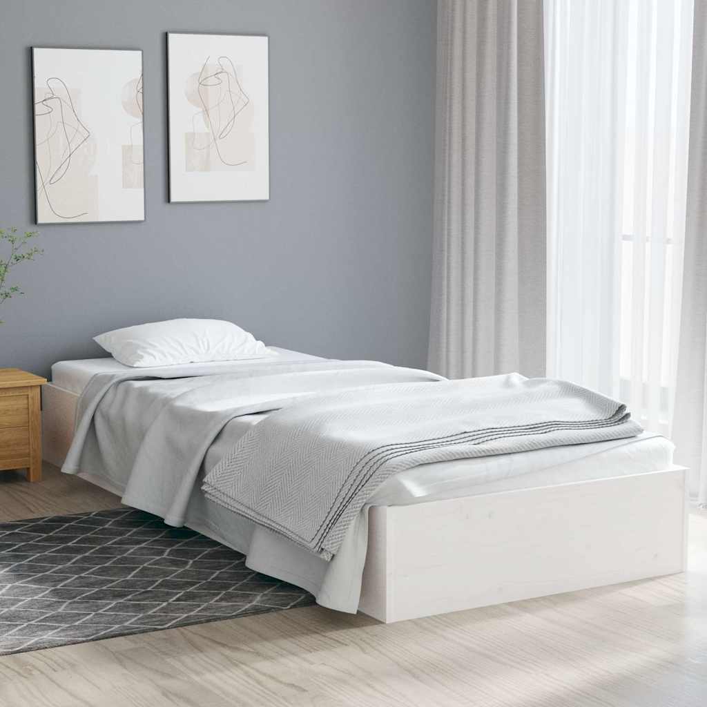 Bed Frame without Mattress White Solid Wood 75x190 cm
