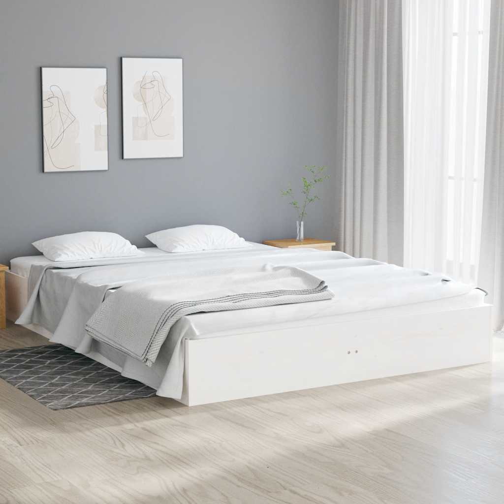 Bed Frame without Mattress White Solid Wood 120x190 cm Small Double