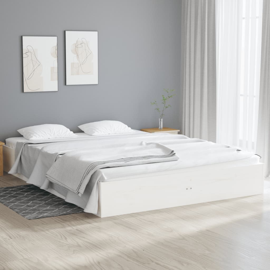Bed Frame | White | Solid pine wood, Plywood | Double | Decorative Inlays
