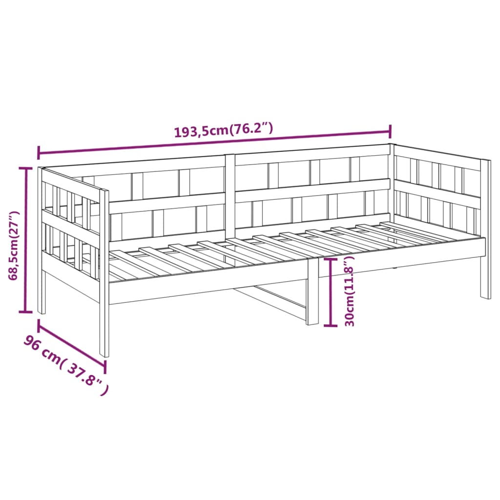 Day Bed | Natural wood | Solid pine wood (untreated) | Single