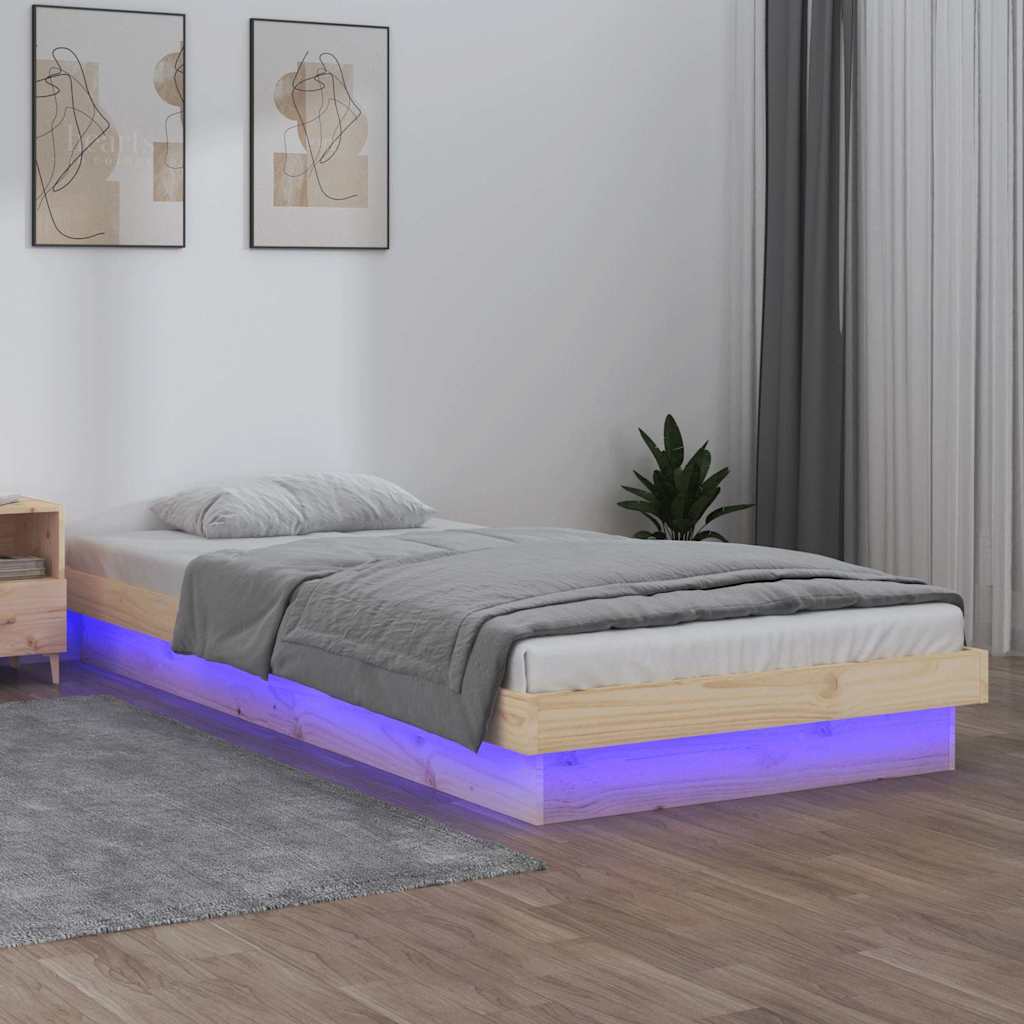 LED Bed Frame without Mattress 90x200 cm Solid Wood