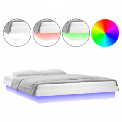 LED Bed Frame without Mattress White 140x200 cm Solid Wood
