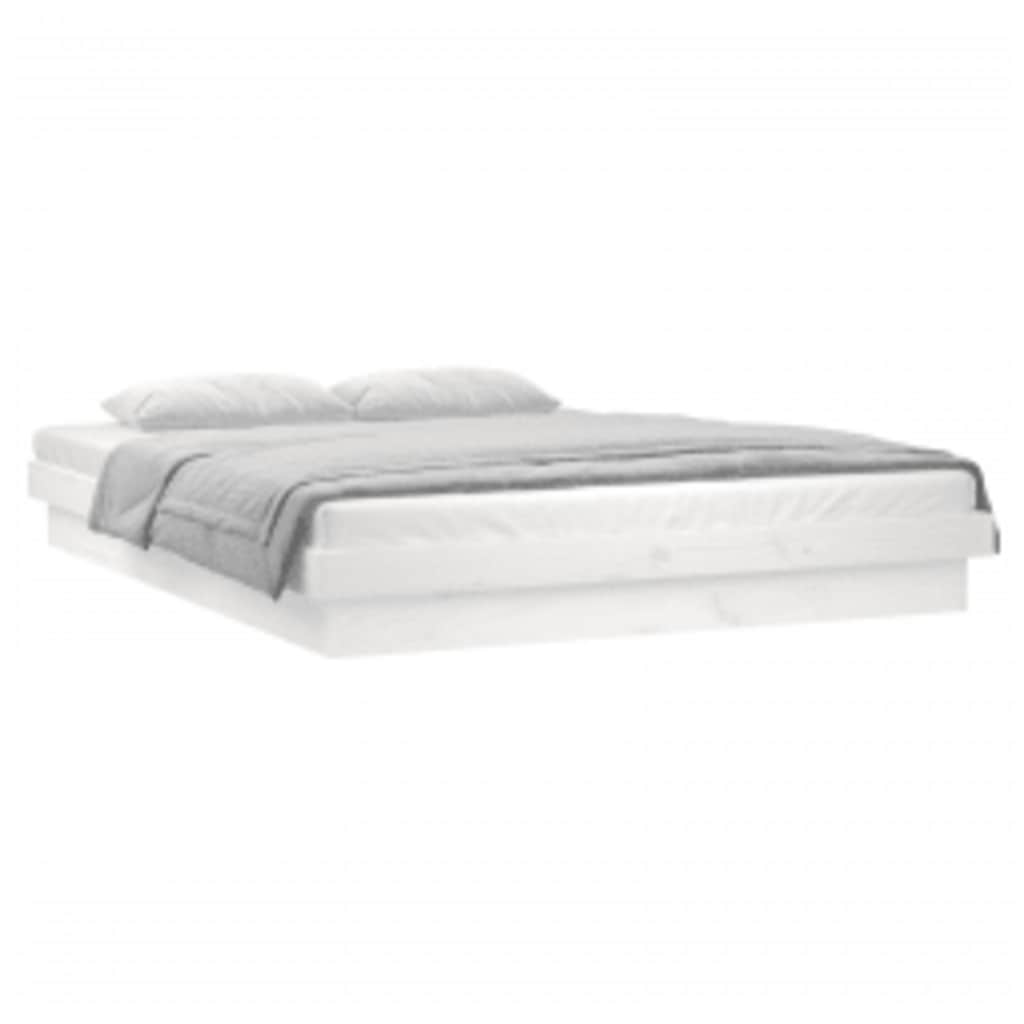 LED Bed Frame without Mattress White 140x200 cm Solid Wood