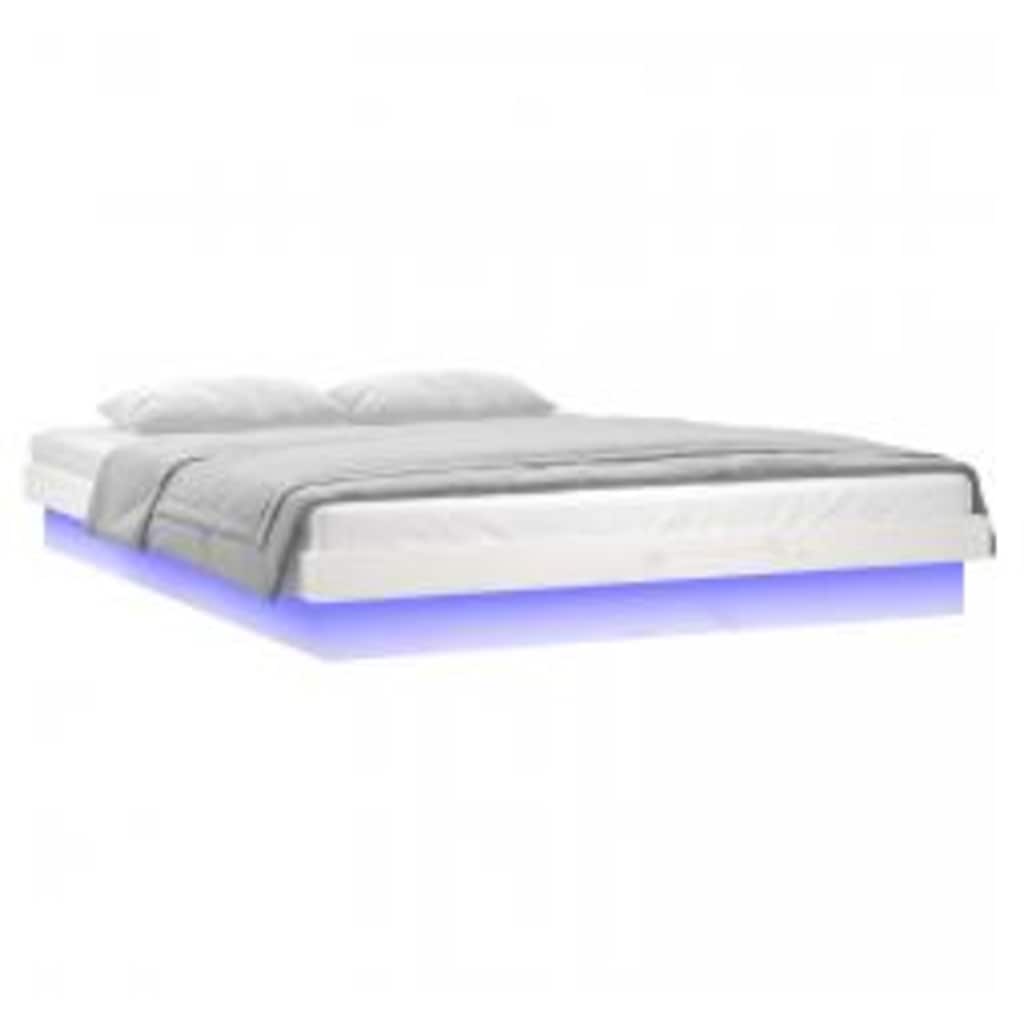 LED Bed Frame without Mattress White 140x200 cm Solid Wood