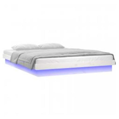 LED Bed Frame without Mattress White 140x200 cm Solid Wood