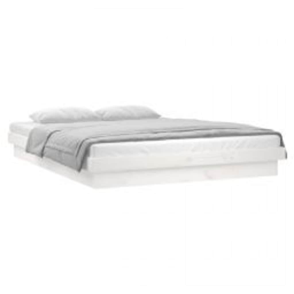 LED Bed Frame without Mattress White 160x200 cm Solid Wood