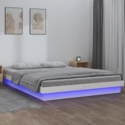 LED Bed Frame without Mattress White 160x200 cm Solid Wood